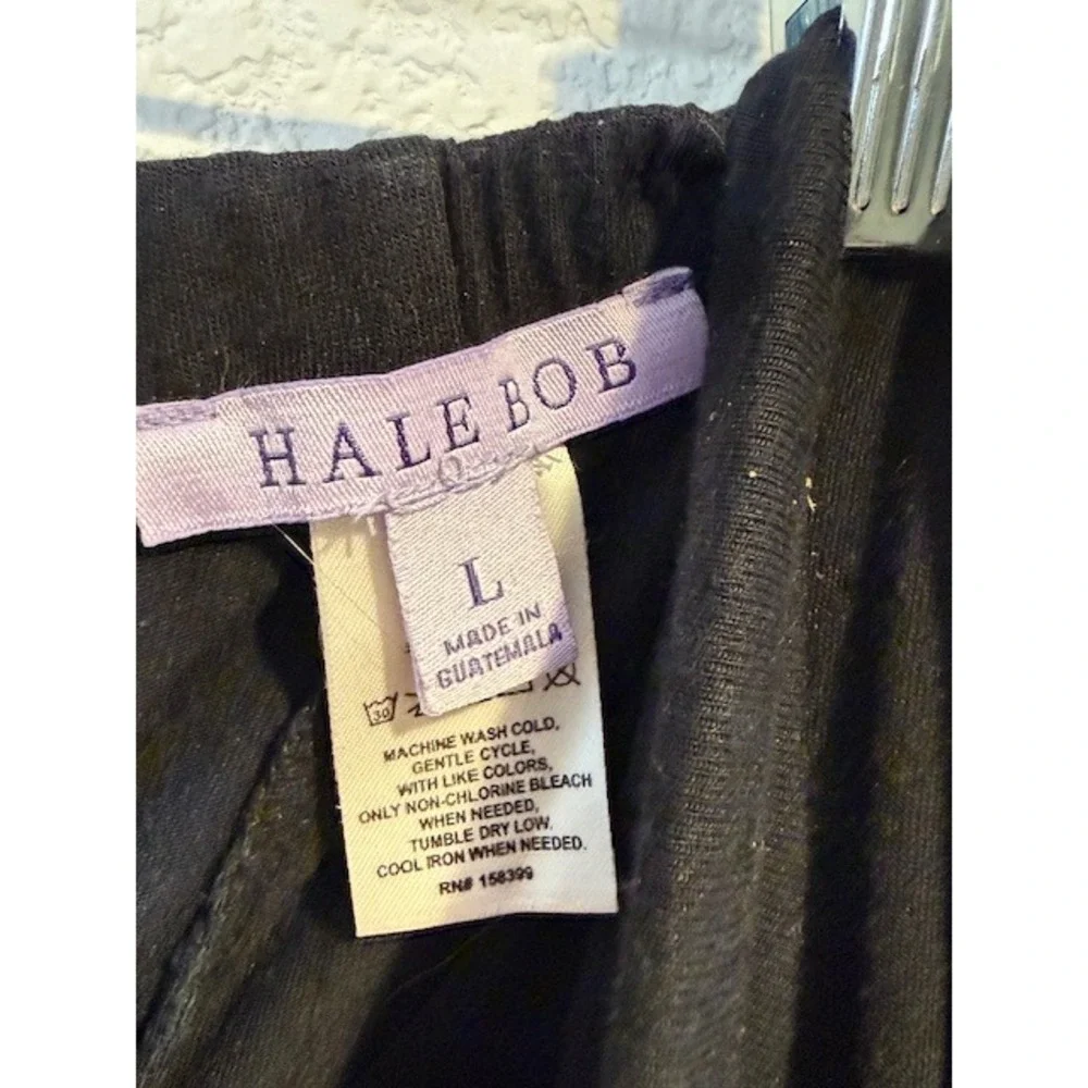 Hale Bob Womens Black Pajama Set Long Sleeve Button Down Pants Size L Piping